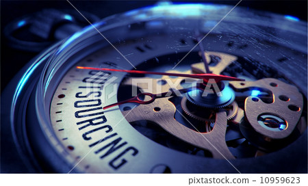 Outsourcing on Pocket Watch Face. Time Concept. 10959623