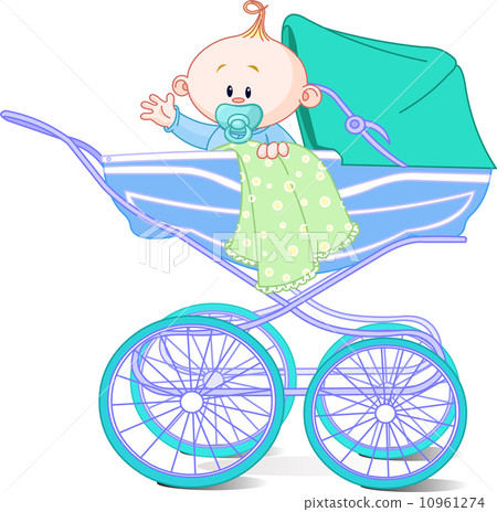 Baby boy sitting in carriage 10961274