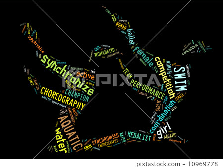 Aquatics Synchronized Swimming pictogramwith colorful words  on 10969778