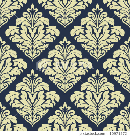 Beige and dark blue seamless damask pattern 10971372