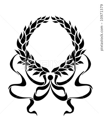 Black foliate circular wreath with ornate ribbons 10971379