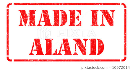 Made in Aland - inscription on Red Rubber Stamp. 10972014