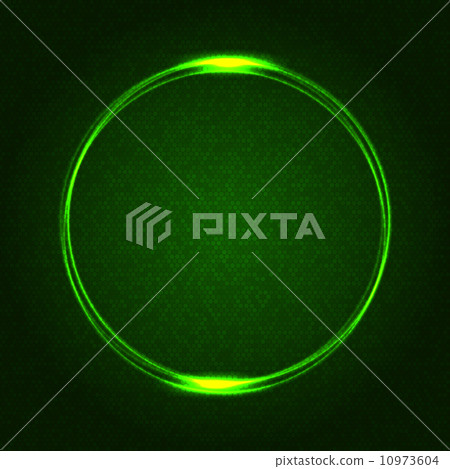 Green Glowing Rings on Dark Dotted Abstract Background. Vector 10973604