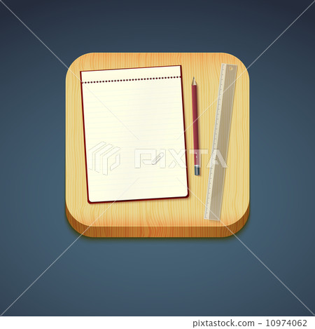 Mobile app icon - pencil, wood board, notebook 10974062