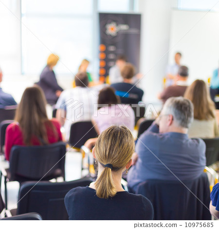 Round table discussion at Business convention. Round table discussion at Business convention. 10975685