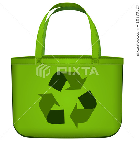 Green reusable bag with recycling symbol vector 10979527