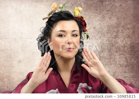 Portrait of the curly kimono white woman Portrait of the curly kimono white woman 10985815