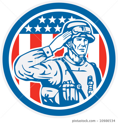 Soldier Military Serviceman Salute Circle Retro 10986534