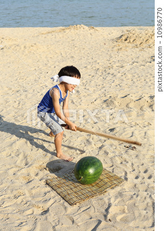 Boy eating watermelon 10986770