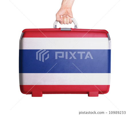 Used plastic suitcase with stains and scratches 10989233