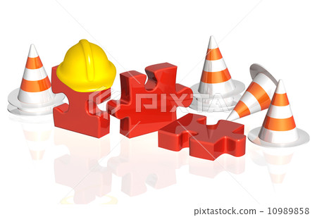 Road cones, part of puzzle and hat 10989858