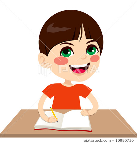 Happy Student Boy Writing - Stock Illustration [10990730] - PIXTA