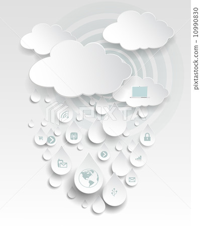 Paper cloud computing with icon in rain drops 10990830