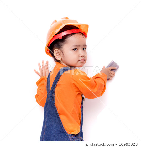 Asian Engineer baby with eraser brush in hand 10993328
