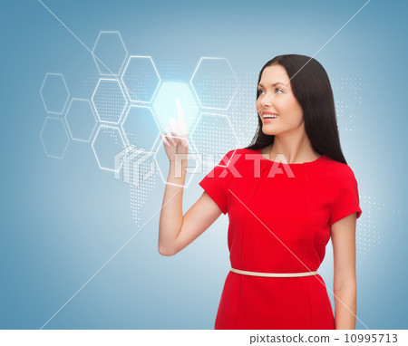 woman in red dress and virtual screen 10995713