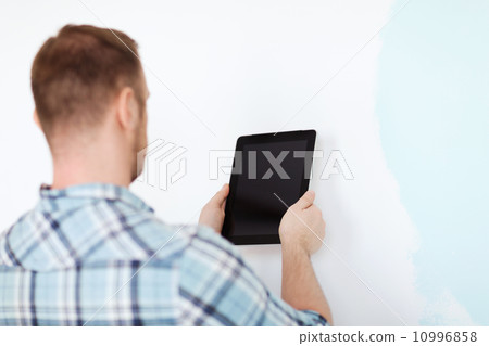close up of male with tablet pc with blank screen 10996858