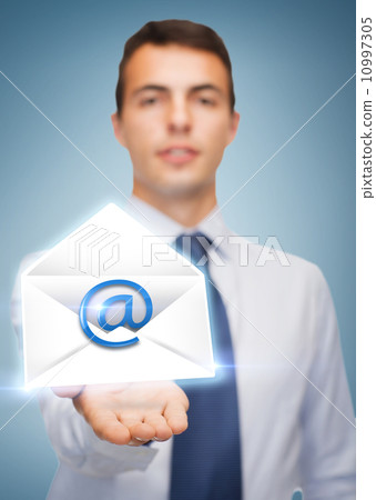 friendly buisnessman showing something on the palm friendly buisnessman showing something on the palm 10997305