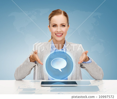 smiling businesswoman with tablet pc 10997572