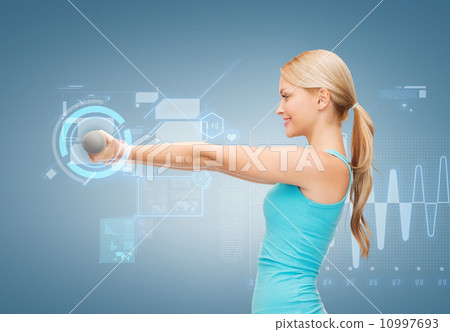 young sporty woman with light dumbbells young sporty woman with light dumbbells 10997693