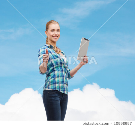 smiling girl with tablet pc computer 10998997