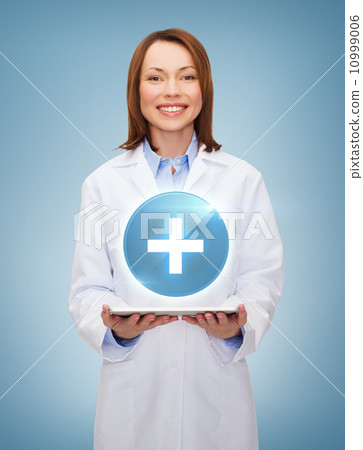 smiling female doctor and tablet pc computer 10999006