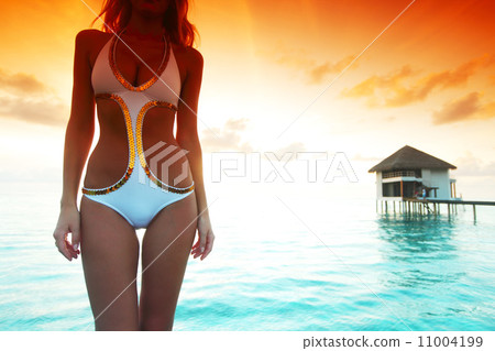 woman in a dress on maldivian sunset woman in a dress on maldivian sunset 11004199