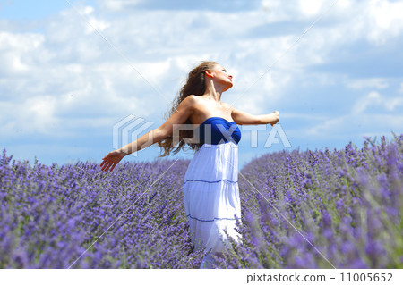 Woman standing on a lavender field 11005652