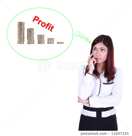 Business woman thinking about profit and coin graph 11007285