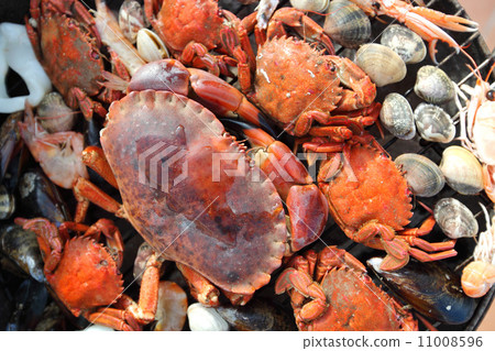 crabs shrimps on charcoal grill crabs shrimps on charcoal grill 11008596