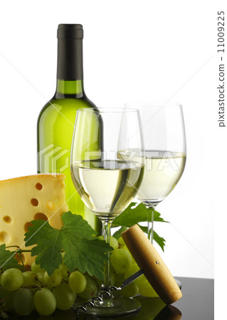 bottle with white wine and glass and grapes bottle with white wine and glass and grapes 11009225