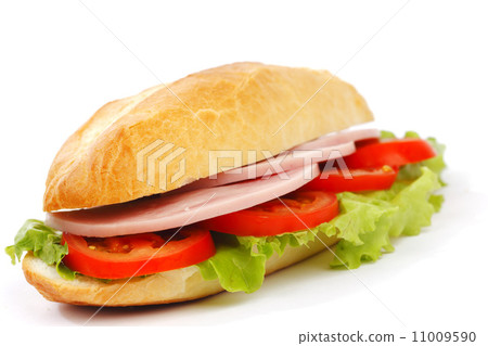 Closeup of sandwich with ham and fresh vegetables Closeup of sandwich with ham and fresh vegetables 11009590