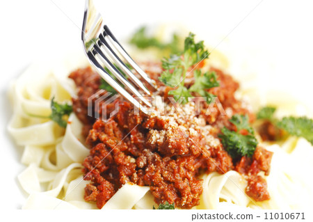 Spaghetti bolognese and fork 11010671