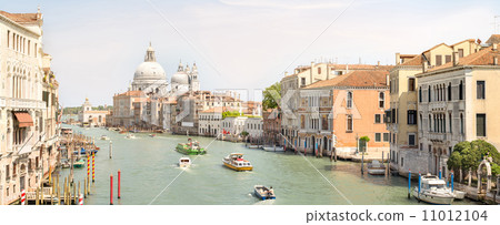 View of the grand canal with vaporetto and boats View of the grand canal with vaporetto and boats 11012104
