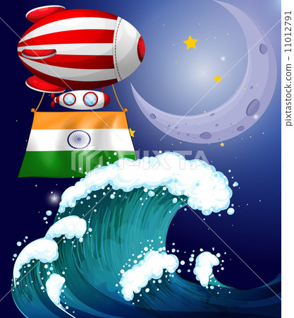 A balloon with the flag of India above the giant waves A balloon with the flag of India above the giant waves 11012791