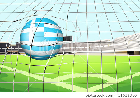 A ball hitting the net with the flag of Greece 11013310