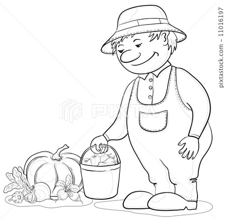 Gardener with vegetables, outline 11016197
