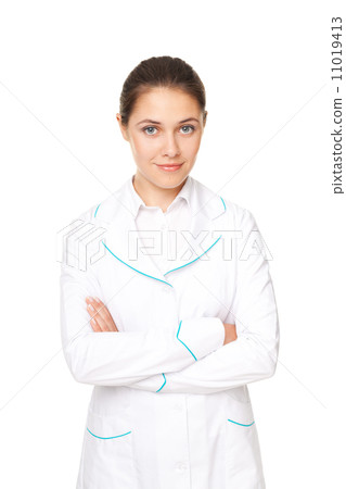 Portrait of young female doctor isolated on white background Portrait of young female doctor isolated on white background 11019413