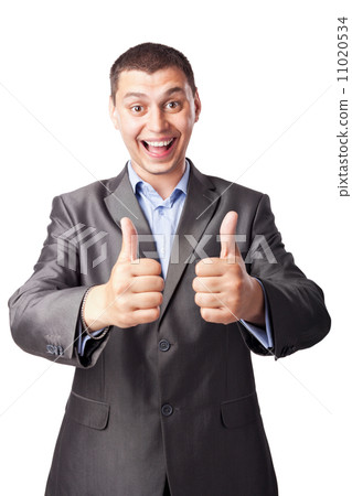 smiling happy young businessman hands make thumbs up isolated on smiling happy young businessman hands make thumbs up isolated on 11020534