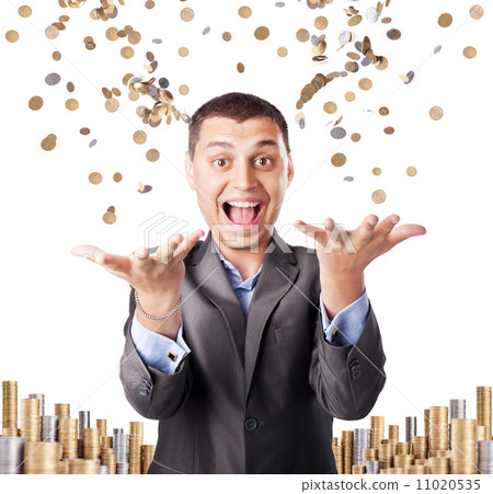 happy rich businessman enjoying success throws up many coins iso happy rich businessman enjoying success throws up many coins iso 11020535