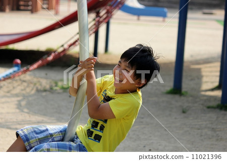 A boy holding on a rope 11021396