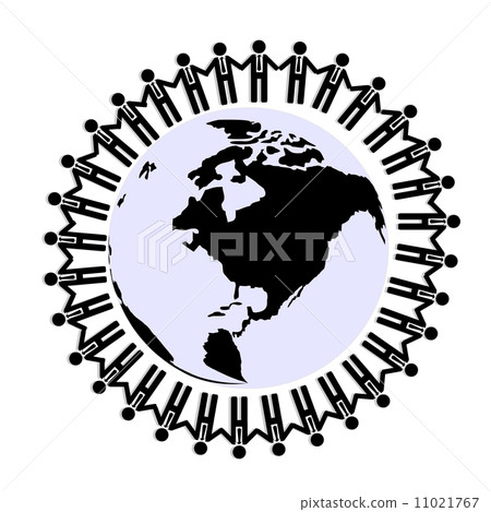 Businessman hold hand together around world, teamwork for unity concept 11021767