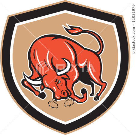 Angry Bull Charging Shield Cartoon 11021979