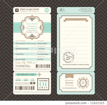 Vintage style Boarding Pass Ticket Wedding Invitation Template V 11022325