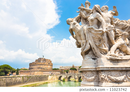 Sant Angelo Castle and Bridge in Rome, Italia.  11023742