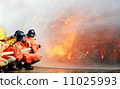 Firefighters fighting fire during training 11025993