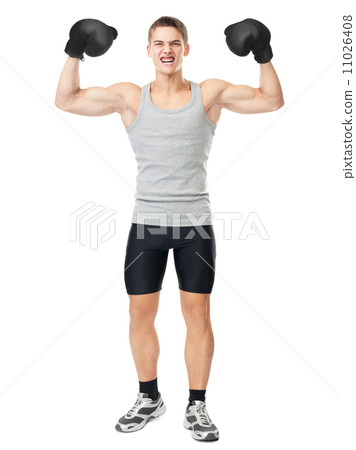 Angry fighter showing biceps 11026408