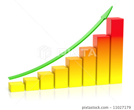 Orange growing bar chart with green arrow business success conce 11027179