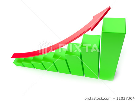 Green growing bar chart with red arrow business success concept 11027304