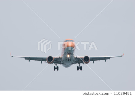 Colorful aircraft (Orange) FDA final approach that adds flowers to Kochi Ryoma airport 11029491