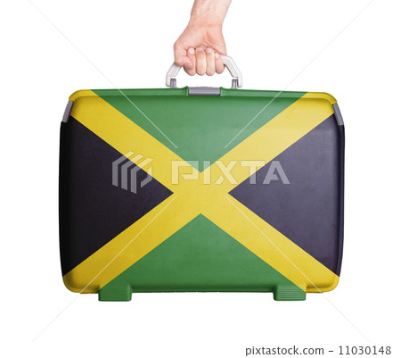 Used plastic suitcase with stains and scratches 11030148